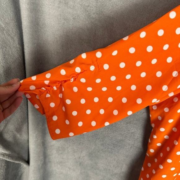 Susan Graver Top Women 3X Orange Polka Dot Button Front 3/4 Length Sleeve Office - Picture 4 of 12